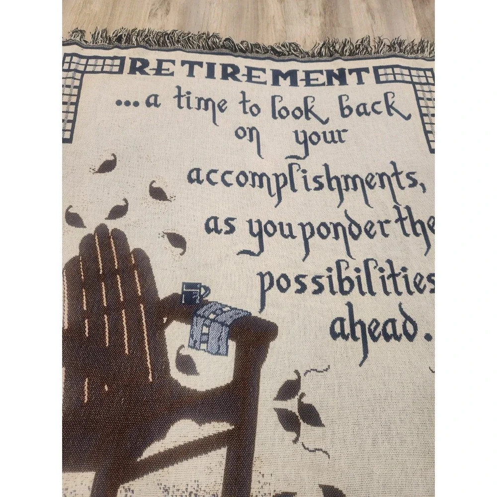 Vintage Retirement Tapestry Throw Blanket With Quote Large 68 X 52 Fringed Edges